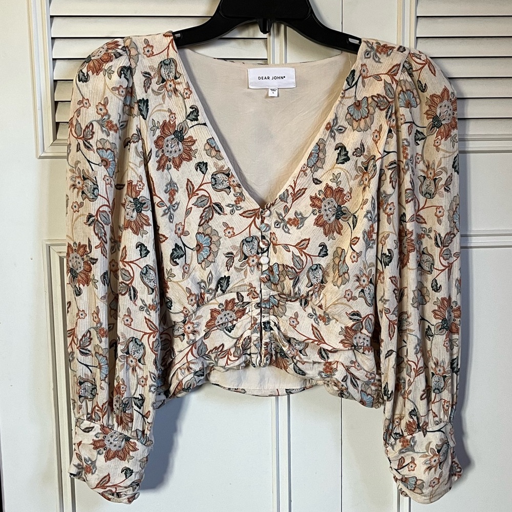 Dear John Cream and Floral Cropped Top Sz L